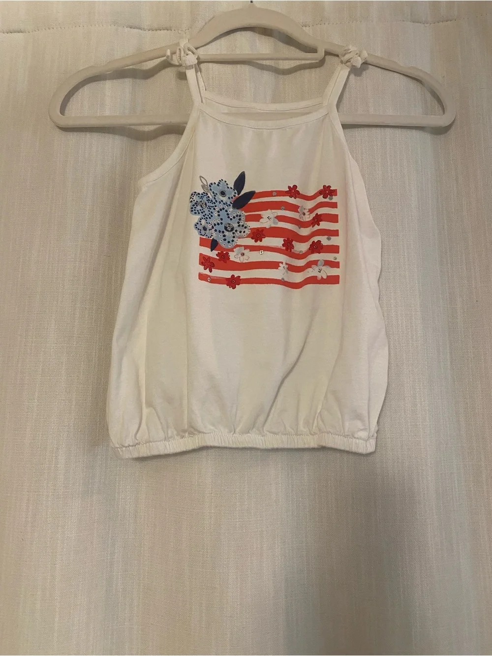 Carter's White Tank Top with Red Stripes & Blue Floral Accent